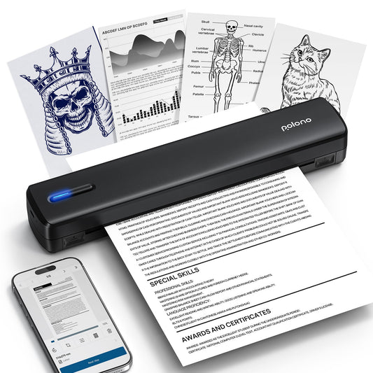 POLONO Portable Printer, D810 Inkless Bluetooth Thermal Printer Wireless for Travel, Compatible with iOS, Android, Laptop, Supports 8.5"x11" US Letter for Office, Car, Home, Black, 1 Pack