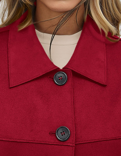 PRETTYGARDEN Women's Faux Suede Cropped Jacket Casual Lightweight Fall Fashion 2026 Winter Coats Outerwear Trendy Clothes (Red,Small)