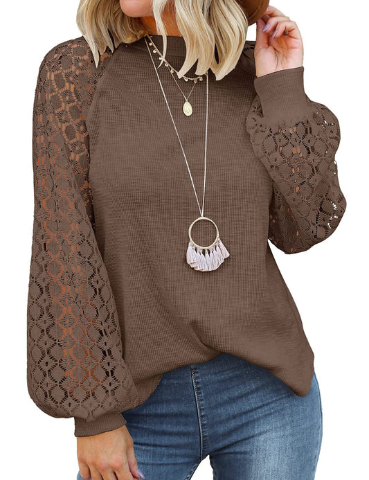 MIHOLL Women’s Long Sleeve Tops Lace Casual Loose Blouses T Shirts