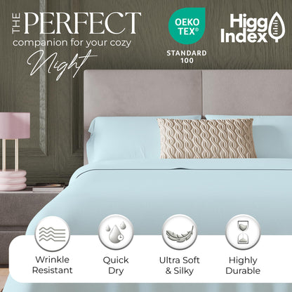 SUPREME ELEGANCE 600 Thread Count Queen Bed Sheets Sky Blue, Cotton Rich Sateen Weave Easy Care Bed Sheet, Ultra Soft & Silky Durable Deep Pocket Sheets (1 Flat Sheet, 1 Fitted Sheet & 2 Pillowcases)