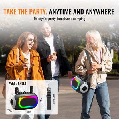 SUDOTACK Karaoke Machine for Adults Kids with 2 Wireless Microphones, Bluetooth PA Speaker System with Echo/Bass/Treble Adjustment for Home Party, Outdoor, Church, Picnic, Birthday Gifts (Space Black)