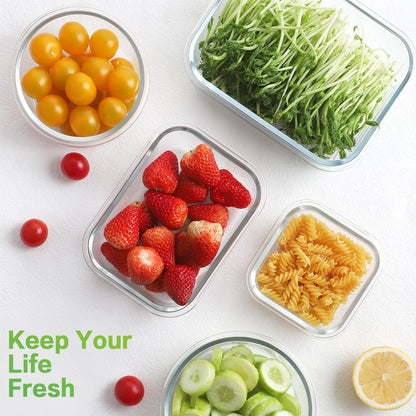 HOMBERKING [18 Piece Glass Food Storage Containers with Lids, Glass Meal Prep Containers, Airtight Lunch Bento Boxes, BPA-Free & Leak Proof, Oven, Freezer and Dishwasher Safe (9 lids & 9 Containers)