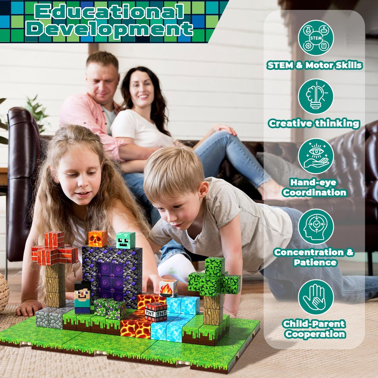 GraceDuck 150 PCS Magnetic Blocks - Magnetic Building Block with 6 Baseplate, Stacking Magnets for Kids, Sensory Toy for Toddlers STEM Learning, Birthday Gifts for 3+ Years Old Boys Girls