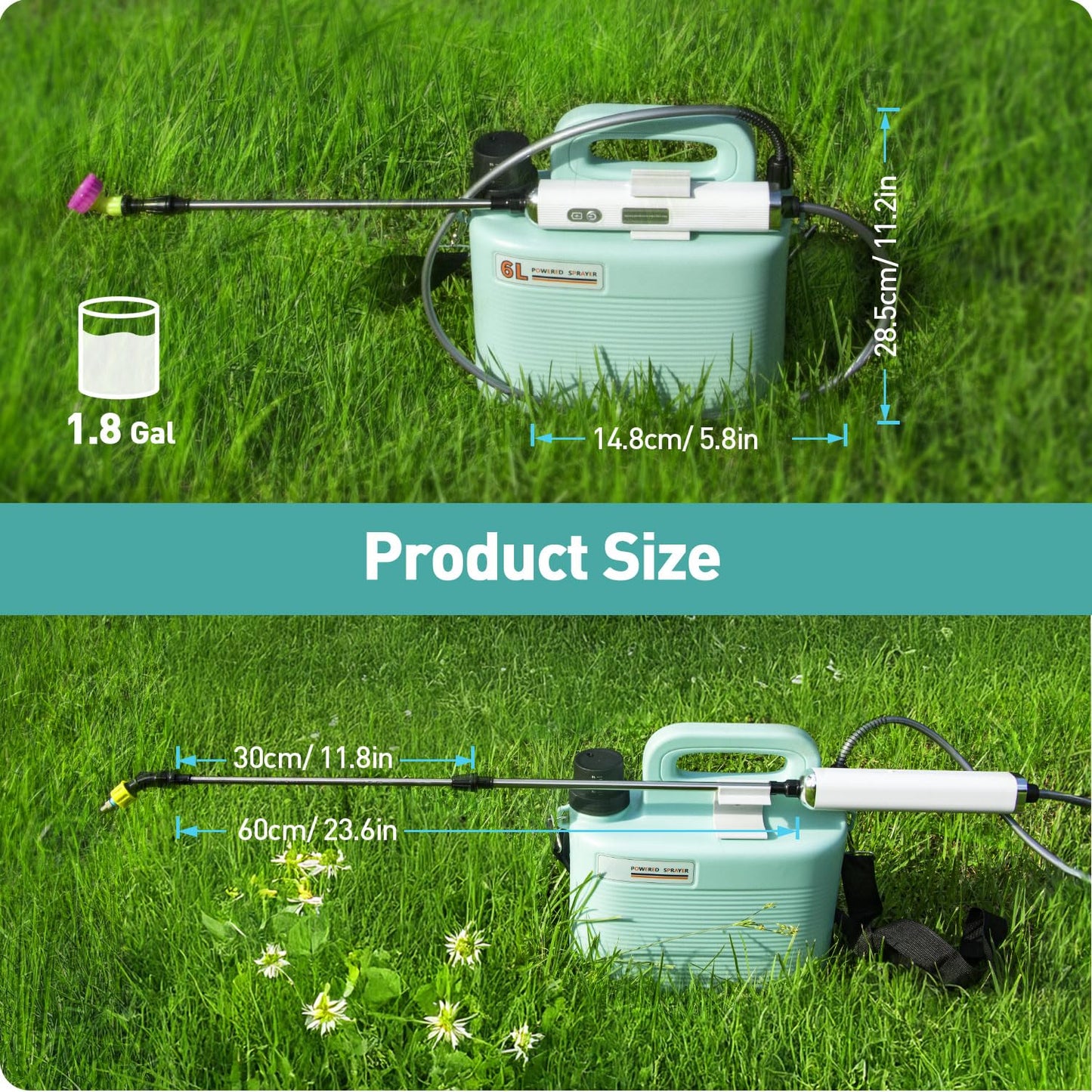 Sprayers in Lawn and Garden - 1.8 Gallon Battery Powered Sprayer with Pump, Telescopic Wand,Water Hose Nozzle - Portable Yard Sprayer for Weed Control, Fertilizing, Watering
