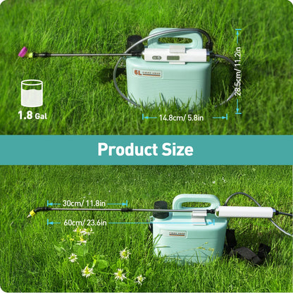 Sprayers in Lawn and Garden - 1.8 Gallon Battery Powered Sprayer with Pump, Telescopic Wand,Water Hose Nozzle - Portable Yard Sprayer for Weed Control, Fertilizing, Watering