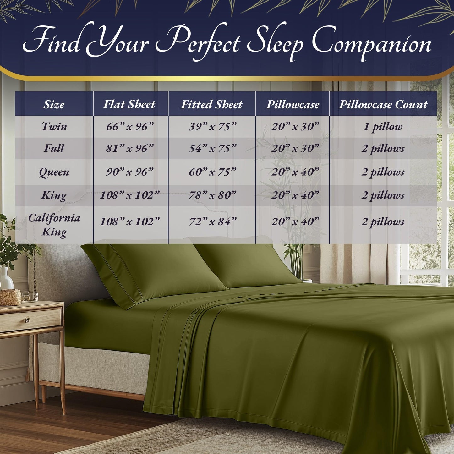 DECOLURE 100% Viscose Derived from Bamboo Sheets King Size 4pcs - Ultra Soft & Luxuriously Cooling, 17" Deep Pocket, Double Stitching, Perfect for Hot Sleepers - King Bed Sheets (Light Olive)