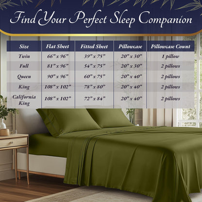 DECOLURE 100% Viscose Derived from Bamboo Sheets King Size 4pcs - Ultra Soft & Luxuriously Cooling, 17" Deep Pocket, Double Stitching, Perfect for Hot Sleepers - King Bed Sheets (Light Olive)