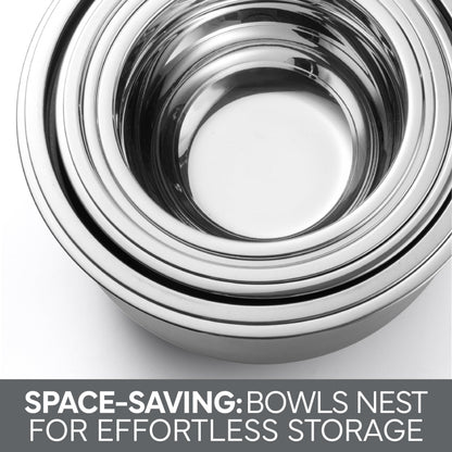 COOK WITH COLOR Stainless Steel Mixing Bowls Set with Lids - Nesting Bowls with Non-Slip Bottom, Grey, 12 Pieces