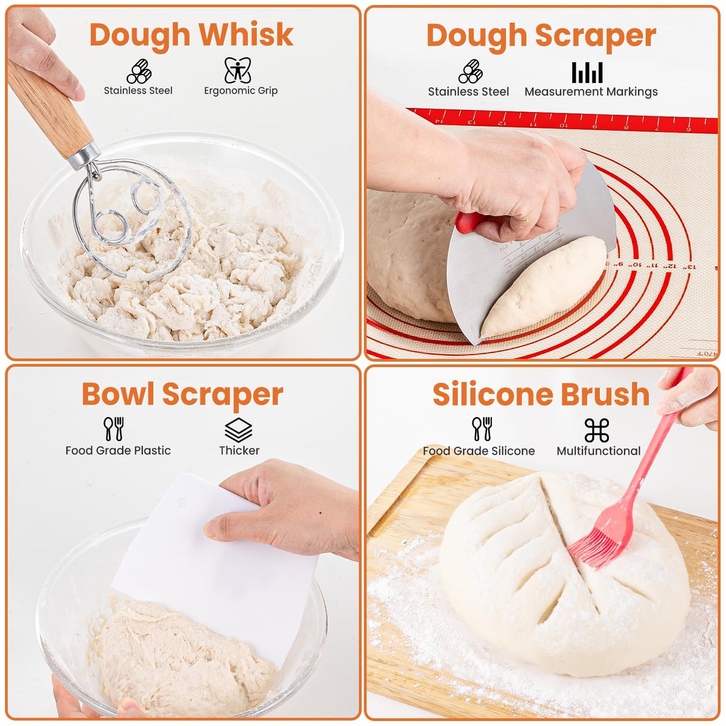 TomCare Sourdough Starter Kit 42 oz Large Glass Starter Jar 10 inch Round Bread Proofing Basket Silicone Baking Mat Tools 10pcs Bread Bags Complete Sourdough Bread Baking Supplies Gifts for Bakers
