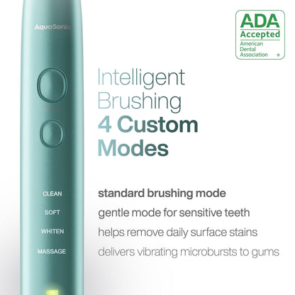 Aquasonic Vibe Series Ultra-Whitening Toothbrush – ADA Accepted Power Toothbrush - 8 Brush Heads & Travel Case – 40,000 VPM Motor & Wireless Charging - 4 Modes w Smart Timer – Mint Green Metallic