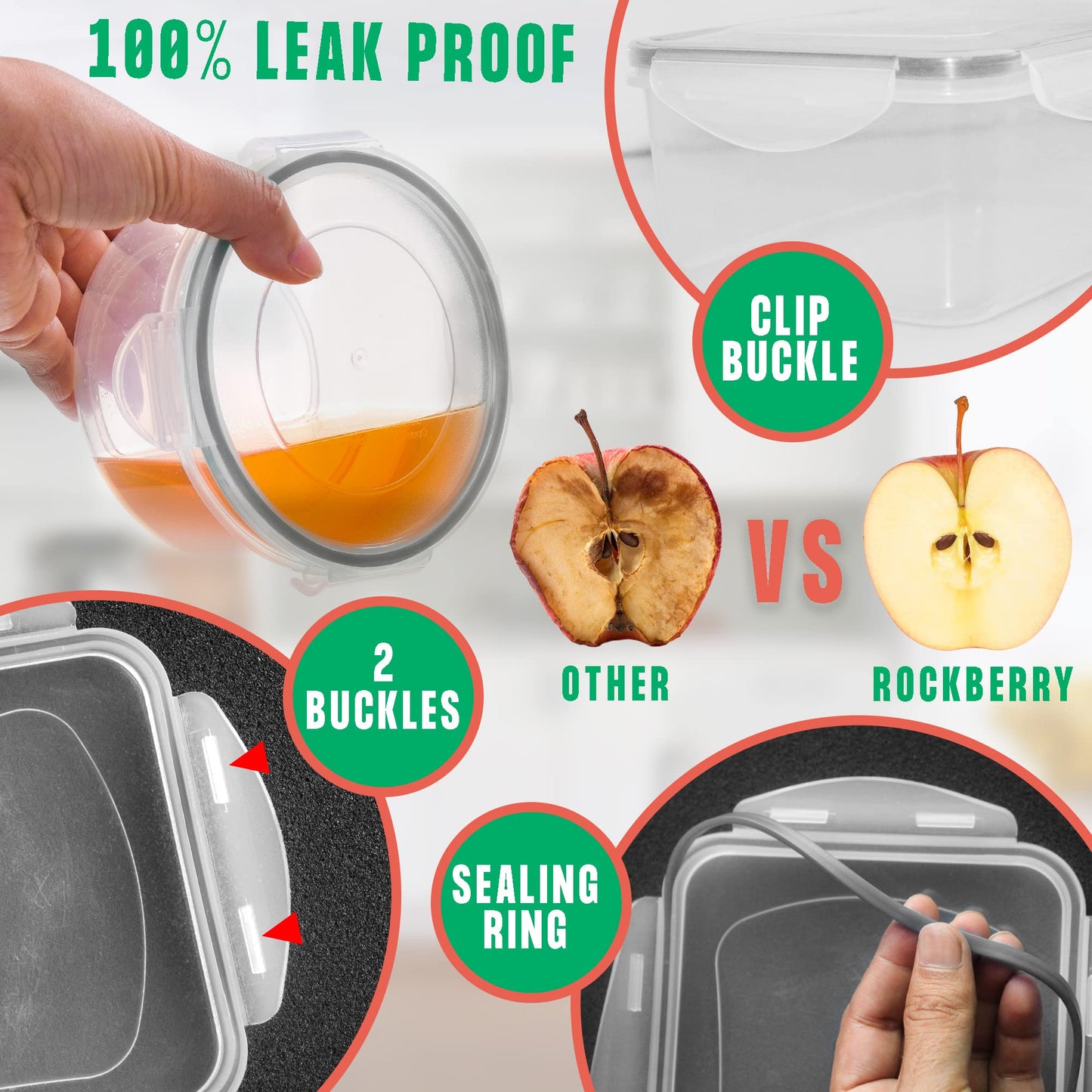 RockBerry 50 Pcs Large Food Storage Containers with Lids Airtight-Total 526OZ Stackable Kitchen Set-85 OZ to small Containers-BPA Free Leak proof containers- Freezer Microwave safe