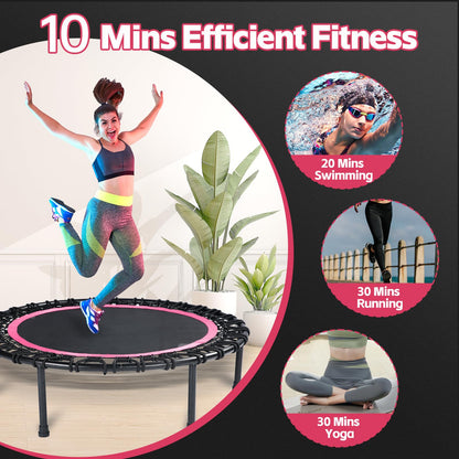Mini Fitness Trampoline with Bungees – Stable & Quiet Rebounder for Adults, Perfect for Indoor & Outdoor Workouts