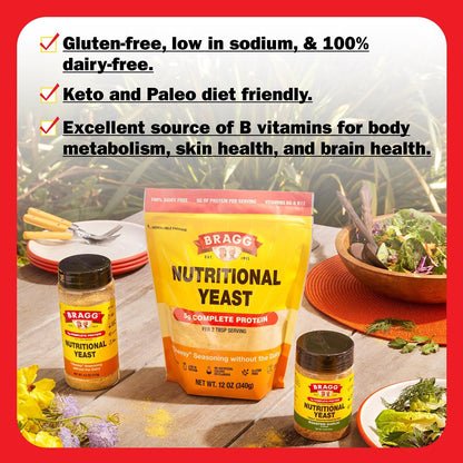Bragg Premium Nutritional Yeast Seasoning - Vegan, Gluten Free – Good Source of Protein & Vitamins – Nutritious Savory Parmesan Cheese Substitute (Original, 12 Ounce (Pack of 1))