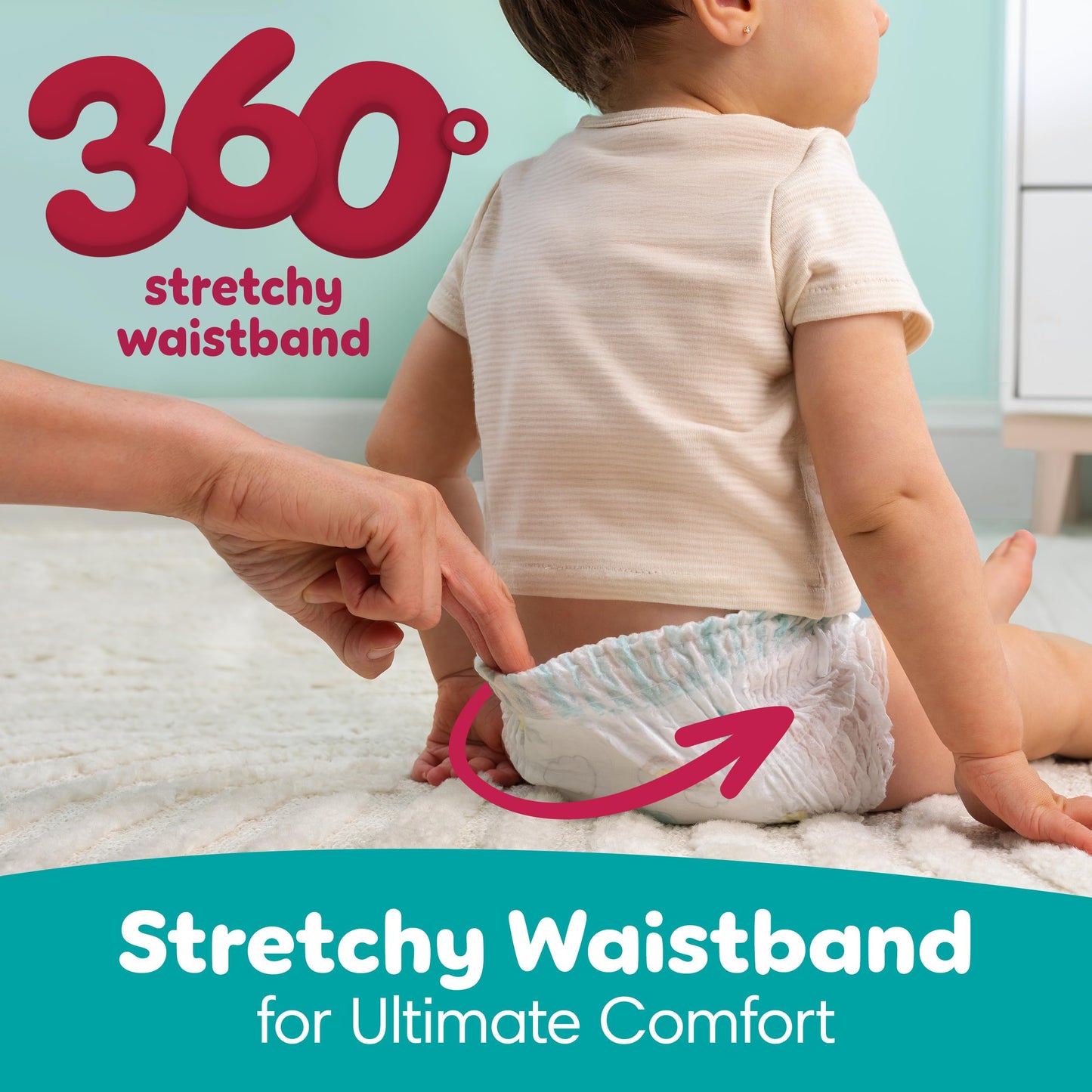 Pampers Diapers - Swaddlers 360° - Size 4, 132 Count, up to 100% Leakproof Comfy Dry Fit, Designed for Easy Changes, Pull On Baby Diaper (Packaging May Vary)
