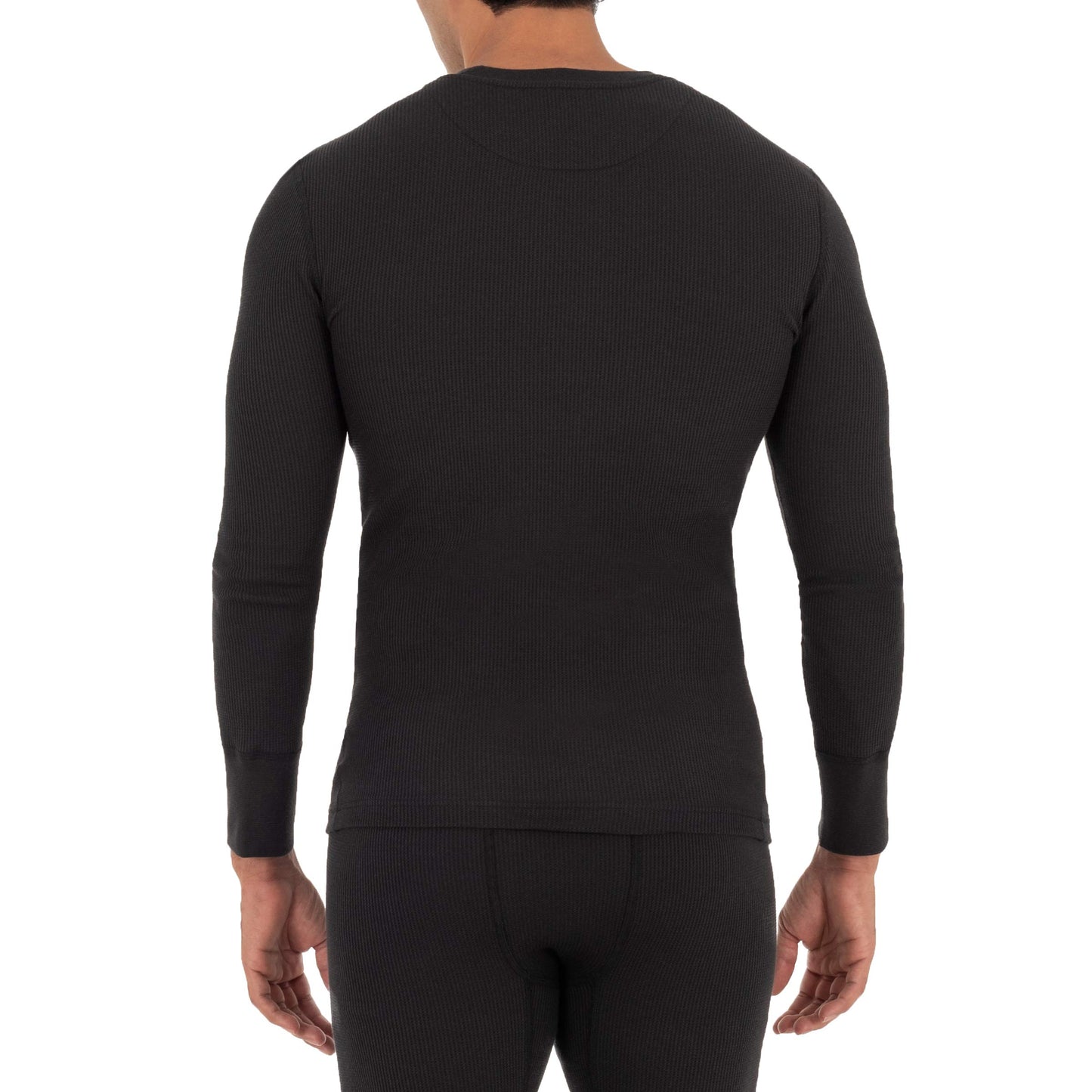 Fruit of the Loom Men's 2-Pack Recycled Waffle Thermal Underwear Crew Top, Black/Natural, X-Large