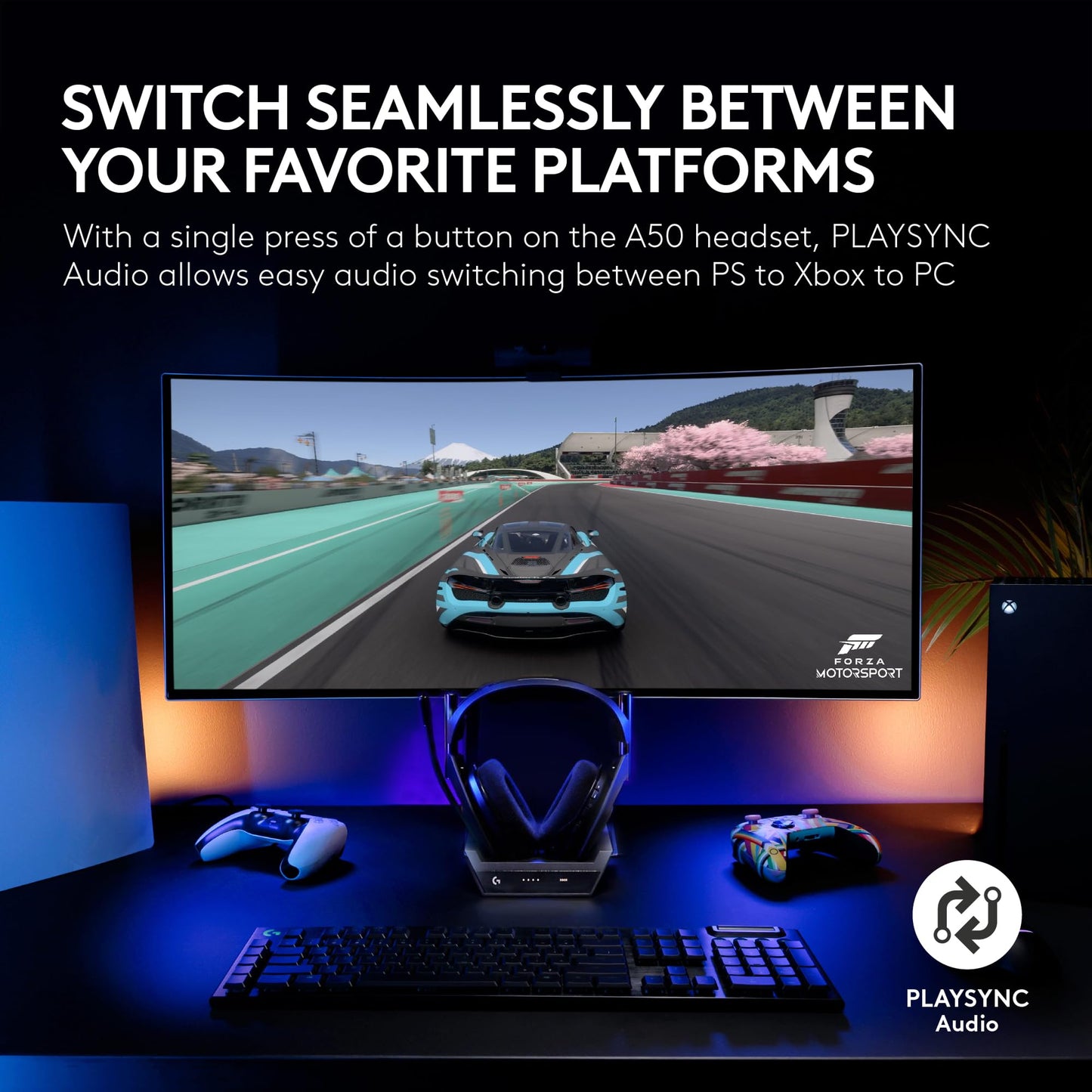 Logitech G Astro A50 Omni-Platform Wireless Gaming Headset + Base Station for PS5, Xbox, PC: PLAYSYNC Audio Switcher, <16 bit/48kHz (Console), <24 bit/48 kHz (PC), 24hr Battery, 2.4GHz & BT - White