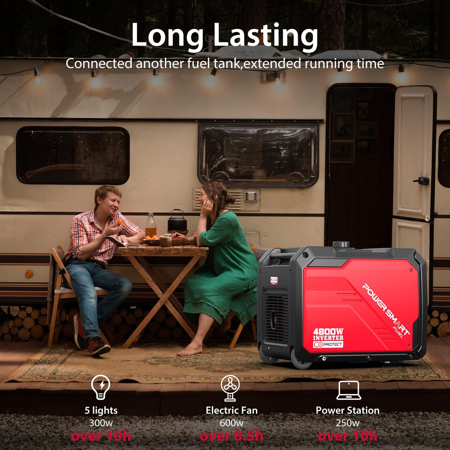 PowerSmart 4800-Watt Portable Inverter Generator with Wheels Handle Kit, CO Sensor, Quiet, RV-Ready, HB5046C