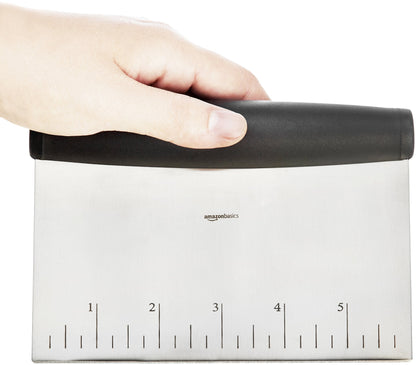Amazon Basics Multi-Purpose Stainless Steel Scraper/Chopper with Contoured Grip, 6", Black, Silver
