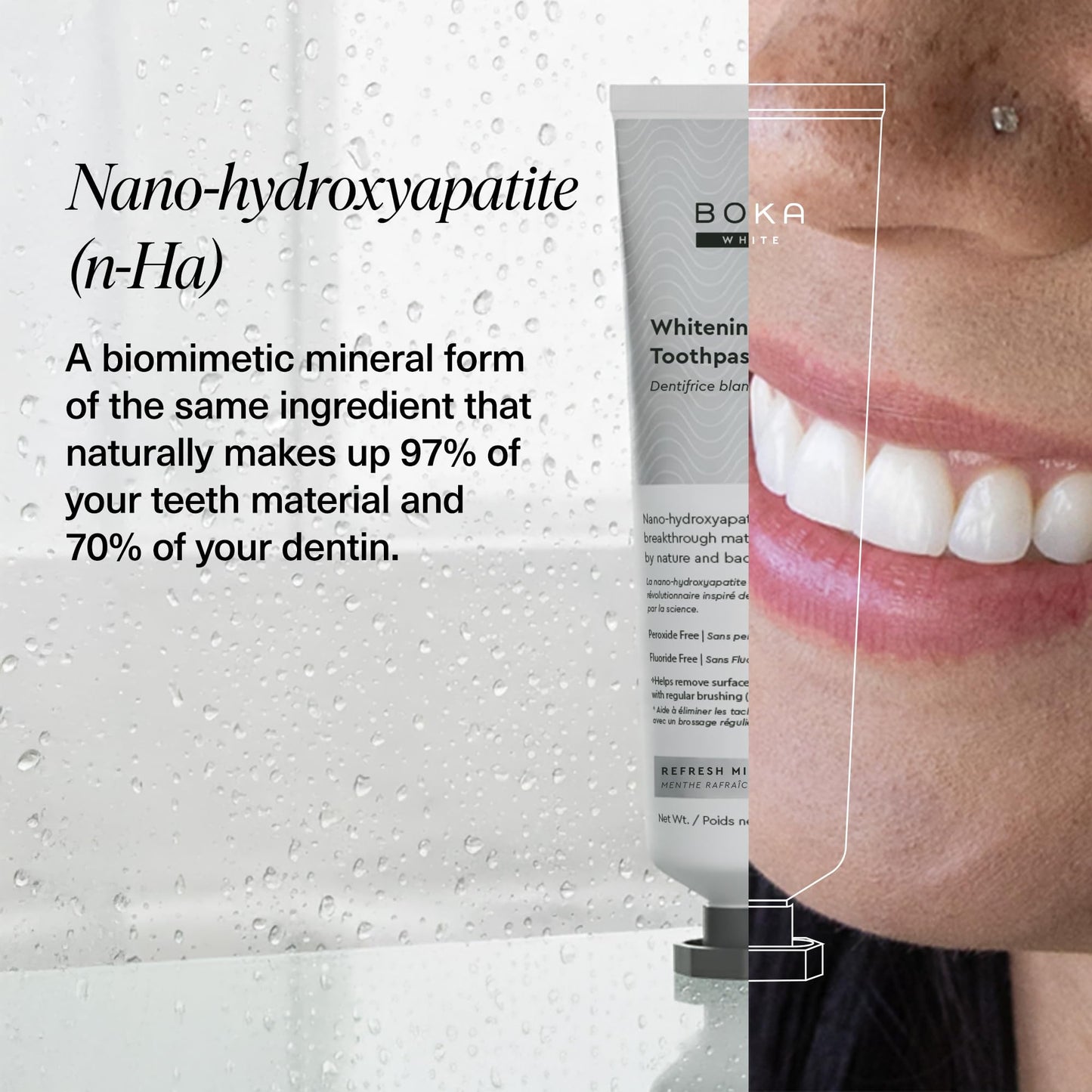 Boka Fluoride Free Toothpaste, Nano Hydroxyapatite Toothpaste, Appropriate for Sensitive Teeth, for Adult, Kids Oral Care - Whitening* Refresh Mint, 4 Fl Oz 1Pk US Manufactured
