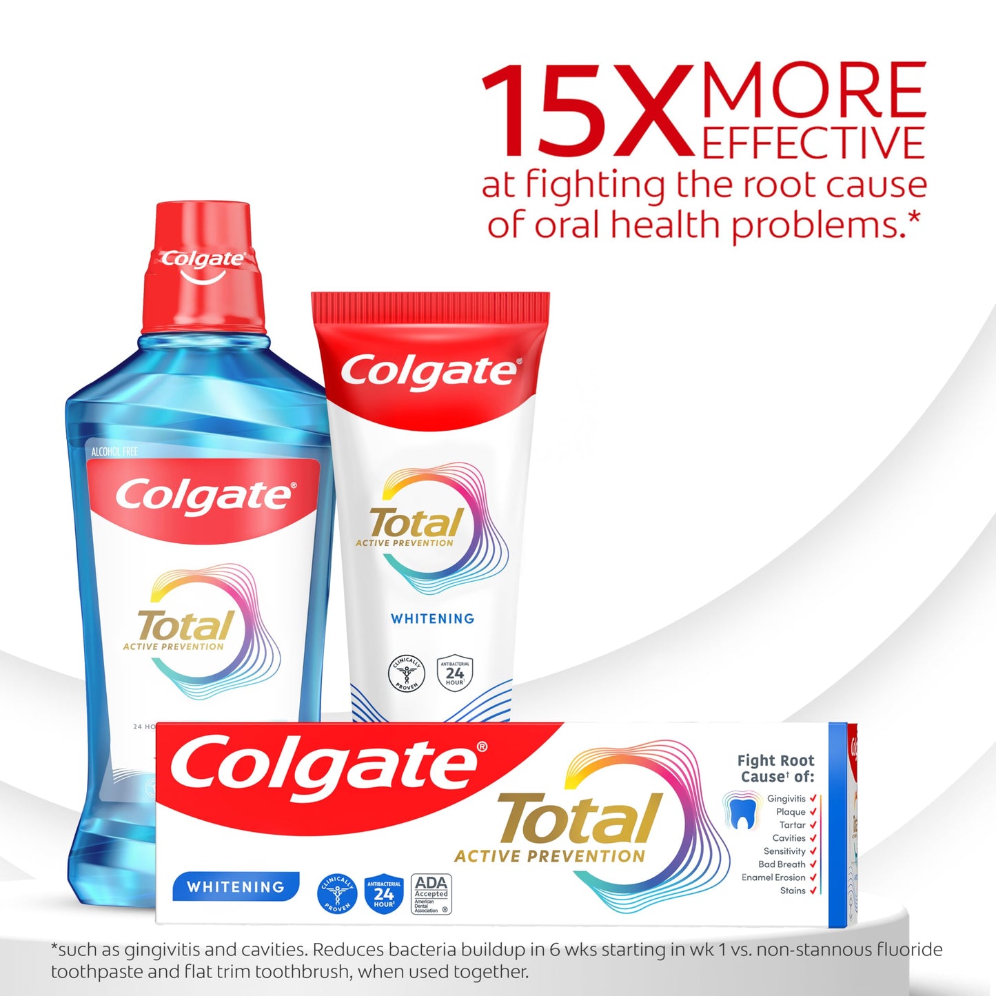 Colgate Total Whitening Toothpaste Paste, 5.1 oz, 4 Pack, Fluoride, Antibacterial, for Plaque, Gingivitis, Sensitivity, Stain Removal, Clinically Proven, Mint, Teeth Whitening, Stannous Fluoride
