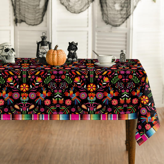 Horaldaily Mexico Tablecloth 60x120 Inch Rectangular, Halloween Cinco De Mayo Fiesta Design Black Stripes Washable Seasonal Table Cover for Party Picnic Dinner Decor