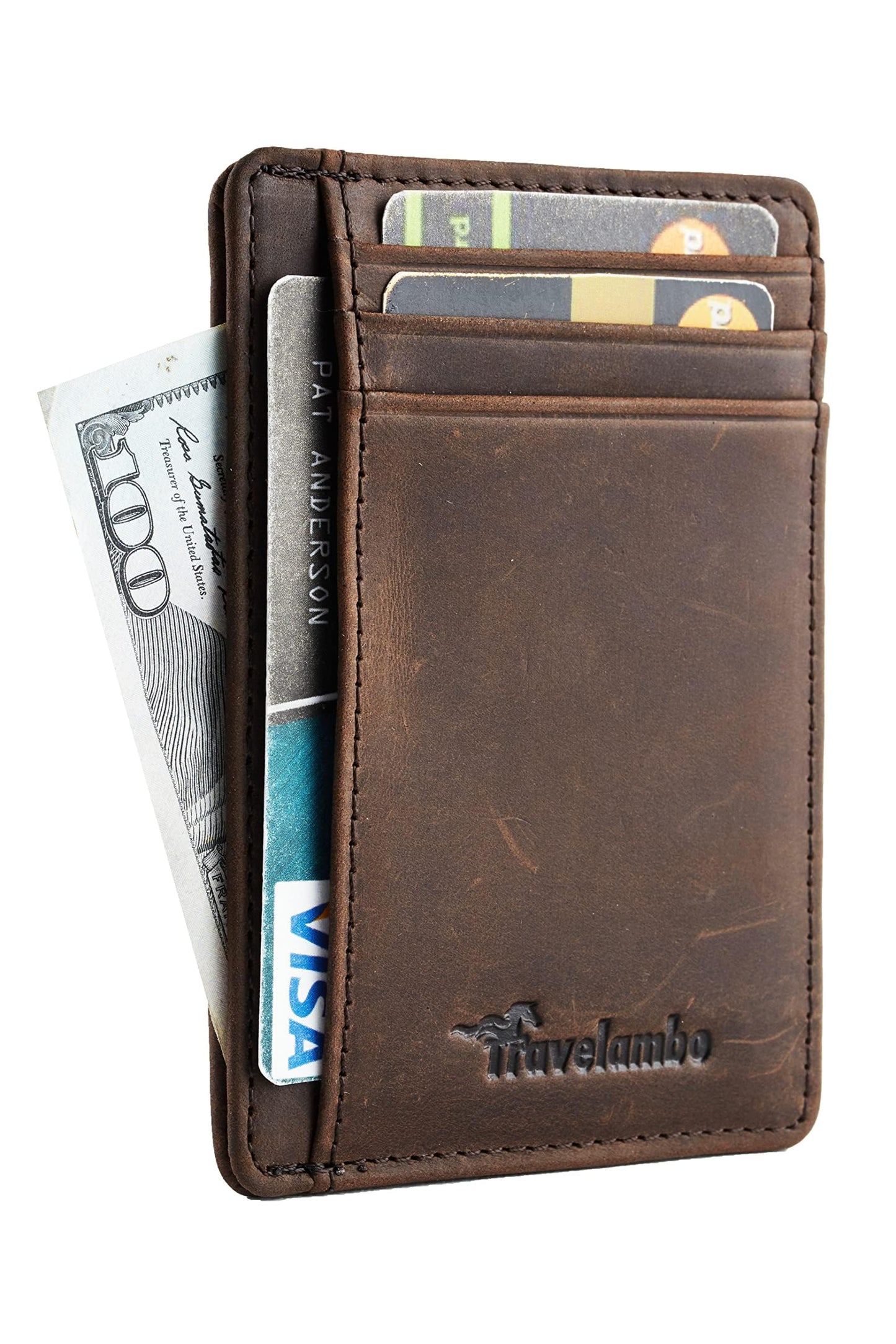 Travelambo Front Pocket Minimalist Leather Slim Wallet RFID Blocking Medium Size(02 CH Coffee