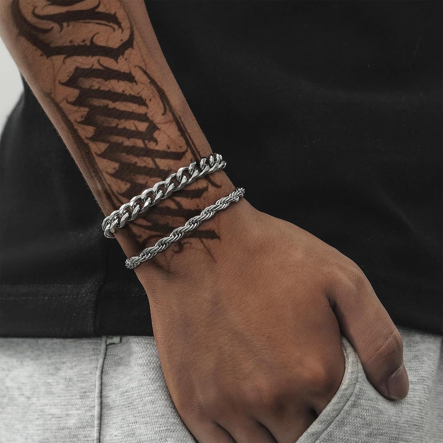Pealicious Mens Bracelet Silver Bracelets for Men as Fathers Day Gifts for Dad Him Son Men Boys Bracelet, Stainless Steel Silver Cuban Link Bracelet for Men as Waterproof Men Jewelry