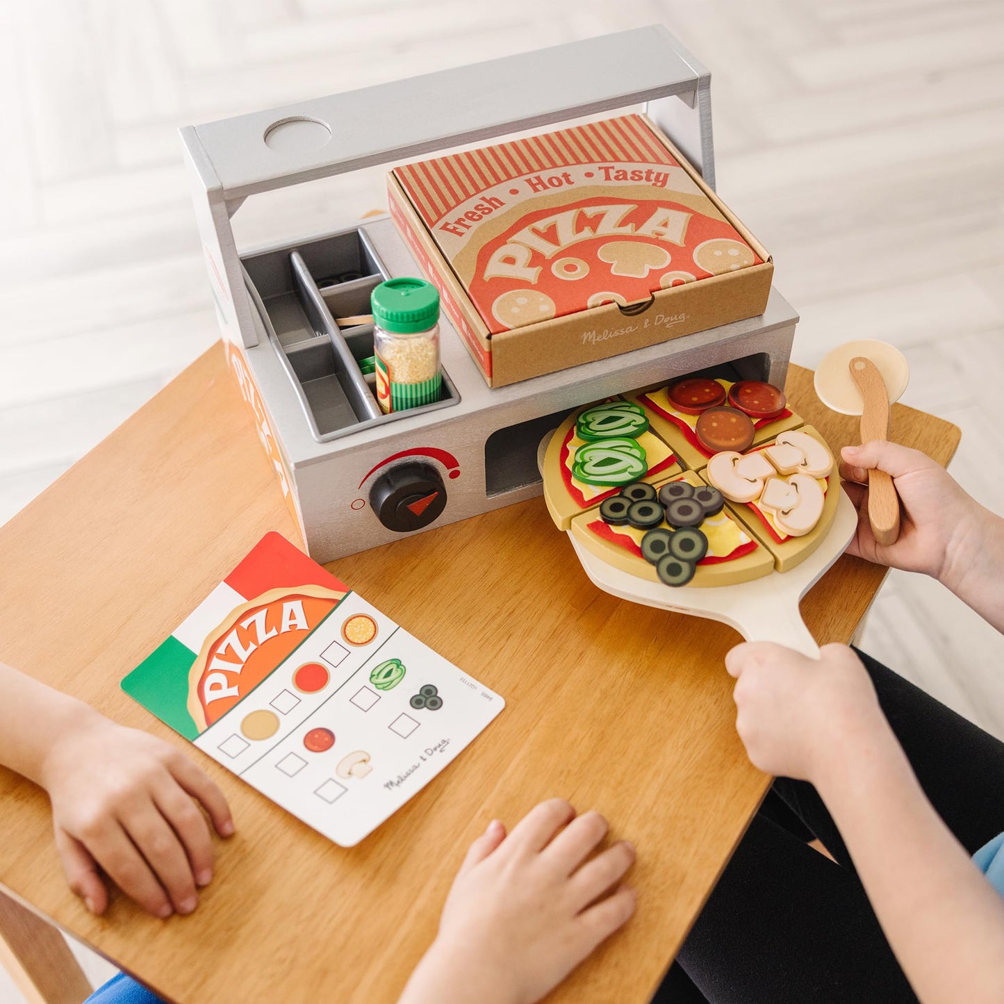 Melissa & Doug Top & Bake Wooden Pizza Counter Play Set with Play Food (41 Pcs) Preschool Toy Pizza, Wooden Food Set, Pretend Sets For Kids Ages 3+ - FSC-Certified - FSC Certified
