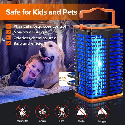 Kiies Solar Bug Zapper Outdoor,2 in 1 Mosquito Zapper Cordless & Rechargeable, 4200V Portable Fly Zapper Insect Trap with Reading Lamp for Camping Patio Backyard Garden