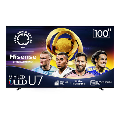 Hisense 100" Class U7 Mini-LED ULED 4K UHD Google Smart TV (100U75QG, 2025 Model) - QLED, Native 165Hz, VRR 288, Up to 3000 Nits, HDR10+, Dolby Vision IQ · Atmos, IMAX Enhanced, 2.1.2 Ch Surround