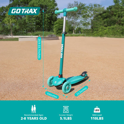 Gotrax KS1 Kids Kick Scooter, LED Lighted Wheels and 3 Adjustable Height Handlebars, Lean-to-Steer & Widen Anti-Slip Deck, 3 Wheel Scooter for Boys & Girls Ages 2-8 and up to 110 Lbs (Green)
