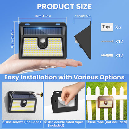 [6 Packs] Solar Motion Sensor Outdoor Lights, Super Bright Solar Lights Outdoor Waterproof, 3 Lighting Modes Security Wall Light for Outside Walking Dog Fence Backyard Deck Garden Door Step Garage