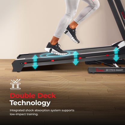 Sunny Health & Fitness Premium Smart Treadmill with Auto Incline, Dedicated Speed Buttons, Double Deck Technology, Digital Performance Display, BMI Calculator and Pulse Sensors - SF-T7515SMART