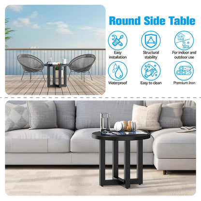 Metal Outdoor Round Table, 2-Tier Sturdy Patio End Table Weather Resistant, 18.5" * 18.5" * 16.5" Solid Round End Table for Patio, Pool, Porch (Black)