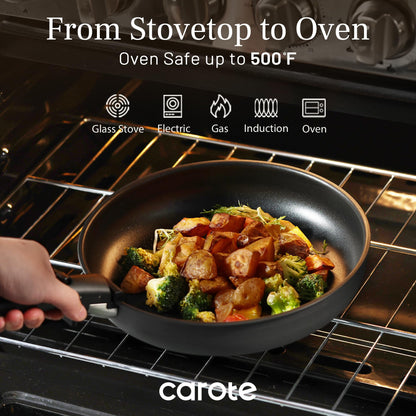 CAROTE 20pcs 4-Ply Premium Hard Anodized Pots and Pans Set Non Stick with Detachable Handle, Dishwasher/Oven Safe, RV Kitchen Cookware Set Nonstick, Induction Cookware, Large Capacity Pans and Pot Set