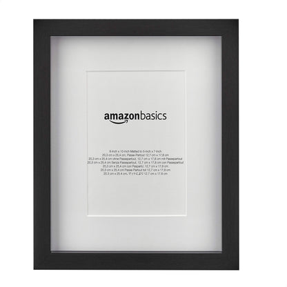 Amazon Basics Rectangular Picture Frame Set for Wall Hanging or Tabletop Display, 8 x 10 in with 5 x 7 in Mat, Black, 2-Pack