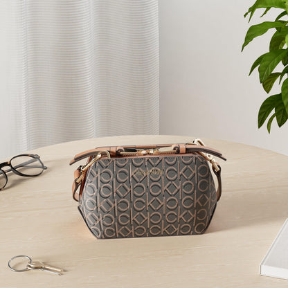 Calvin Klein Lucy Triple Compartment Crossbody, Brown/Khaki/Caramel Embossed