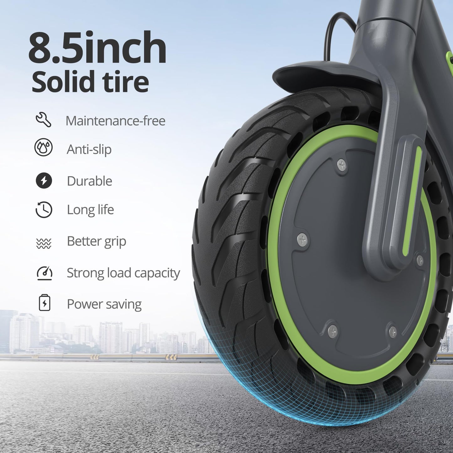 Roinside Electric Scooter for Adults - 8.5" Solid Tires, 350W Motor, Up to 19 MPH and 12 Miles Long-Range Commuting Folding E-Scooter with Dual Braking System and Smart App