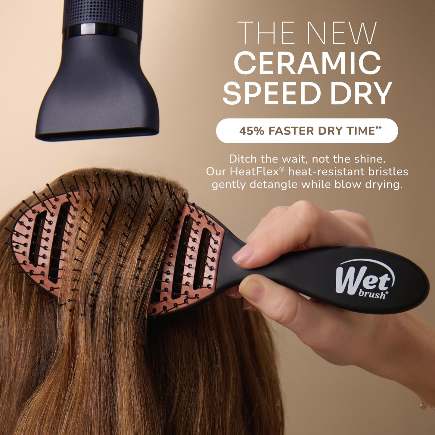 Wet Brush Ceramic Speed Dry Hair Brush, Black - Vented Design & Soft HeatFlex Bristles Are Blow Dry Safe - Ergonomic Handle Manages Tangles - Pain-Free Hair Accessories