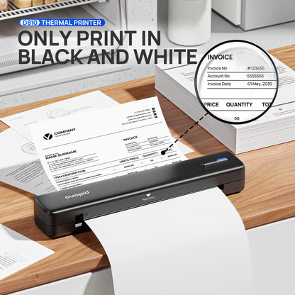 POLONO Portable Printer, D810 Inkless Bluetooth Thermal Printer Wireless for Travel, Compatible with iOS, Android, Laptop, Supports 8.5"x11" US Letter for Office, Car, Home, Black, 1 Pack