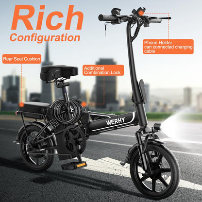 Electric Bike for Adults, 750W Peak Motor, 22 MPH Max Speed Folding Ebike, 499.2/748.8Wh Battery, 14" Electric Bicycles, Max 35/55 Miles Range (Pedal Assist Mode), Mini E Bikes (Y6-499.2WH-22Mph)