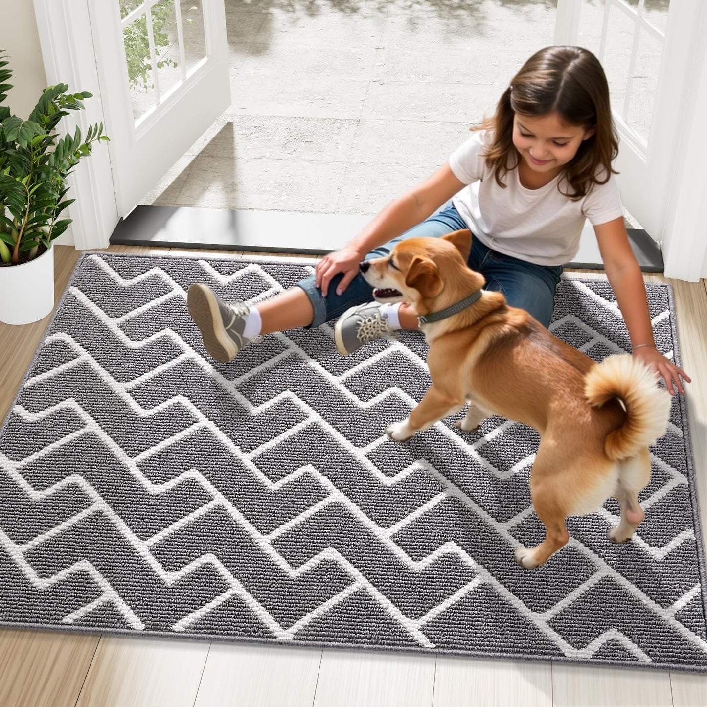 OLANLY Front Door Mat, Non-Slip Rubber Backing, Dirt Resistant and Absorbent, Washable, Easy to Clean Low-Profile Indoor Doormat for Back Door, Entryway, Inside Entrance, 32x20, Grey