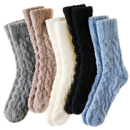 Velice Womens Fuzzy Socks Soft Cozy Fluffy Slipper Socks Winter Warm Plush Sleeping Christmas Socks 5 Pairs(Black/Grey/Blue)