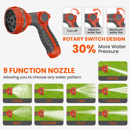 3rd Generation Retractable Garden Hose 100 ft x 1/2 inch Heavy Duty Wall-Mounted Hose Reel 180° Swivel Automatic Slow Return Any Length Lock 9 Pattern Nozzle UV Resistant (Black)