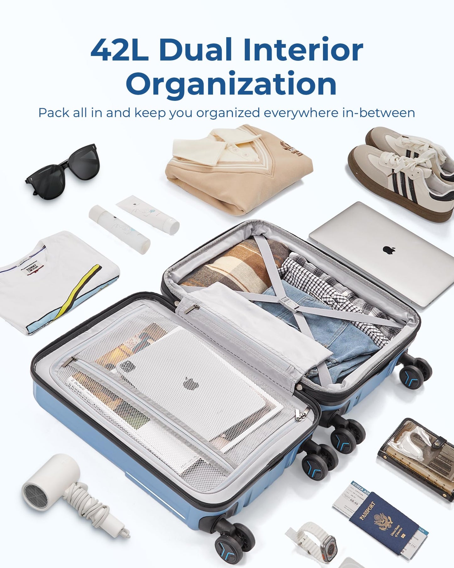 BAGSMART Carry On Luggage 22x14x9 Airline Approved, 1OO% PC Hardside Expandable Luggage with TSA Lock, 20 Inch Travel Suitcase with Spinner Wheels, Black