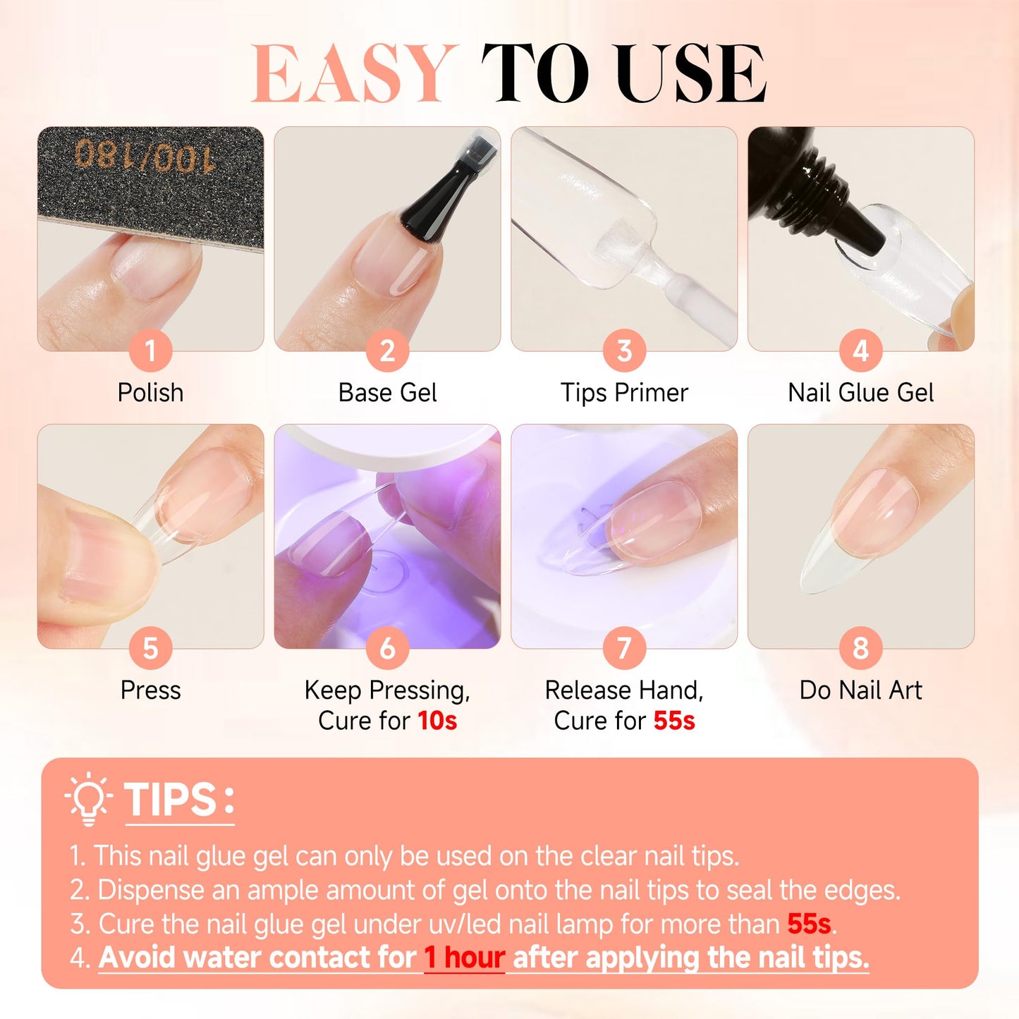 UNA GELLA Gel Nail Glue, Solid Nails Gl ue Gel 40g Lamp Curing Needed Soak Off G LUE Strong Nail G LUE G el for Acrylic Fake Nails Tips Extension Press On Nails for Gelly Tips