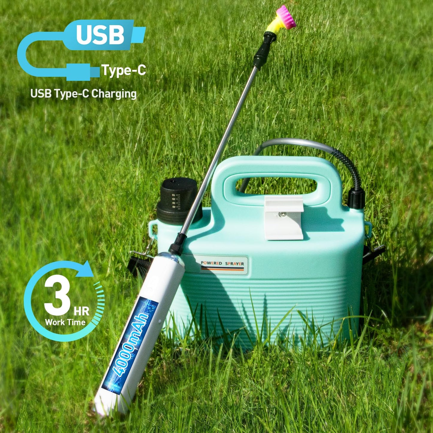 Sprayers in Lawn and Garden - 1.8 Gallon Battery Powered Sprayer with Pump, Telescopic Wand,Water Hose Nozzle - Portable Yard Sprayer for Weed Control, Fertilizing, Watering