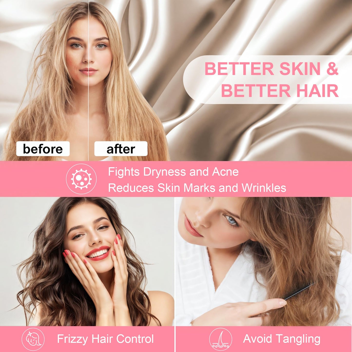 Mulberry Silk Pillow Cases 2 Pack Standard Size 20x26 Inches with Hidden Zipper, Ultra Smooth and Soft Breathable Cooling Silk Satin Pillowcase Set of 2, Better for Hair and Skin, Gifts for Women Men