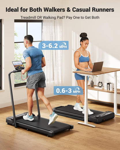 THERUN Walking Pad, 2 in 1 Foldable Treadmills for Home, 2.5HP Under Desk with Handle Bar, 16" Widened Running Belt, with Remote Control