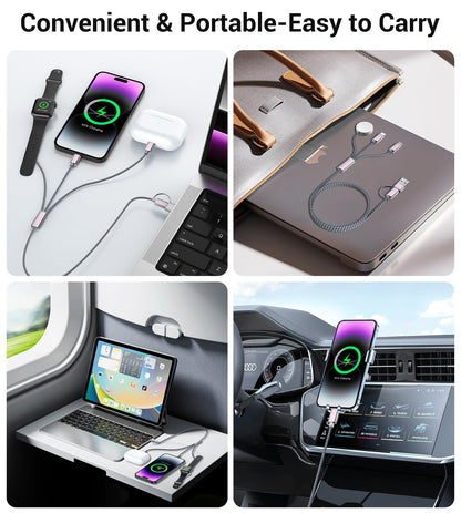 Temdan for Travel Essentials,3 in 2 USB C Cable for Apple Watch Charger/iPhone 17 Charger/Lightning,Multi Charging Cable Cord,Vacation Camping Essentials,Portable Designed for iWatch &iPhone 16-12-4FT